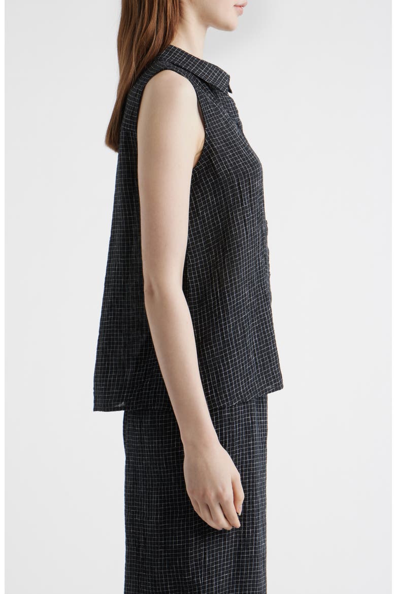 Sleeveless Organic Linen Shirt, Alternate, color, BLACK/ WHITE