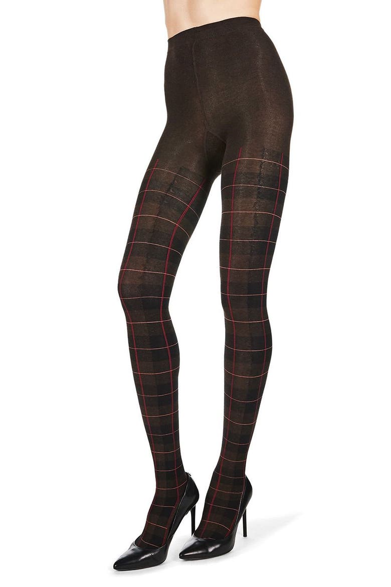 Glasgow Plaid Sweater Tights, Alternate, color, BROWN HEATHER