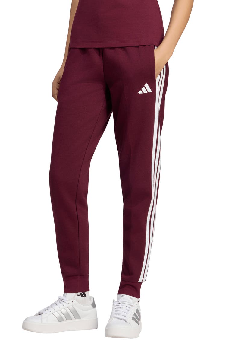 Essentials 3-Stripes Slim Joggers, Main, color, MAROON/ WHITE