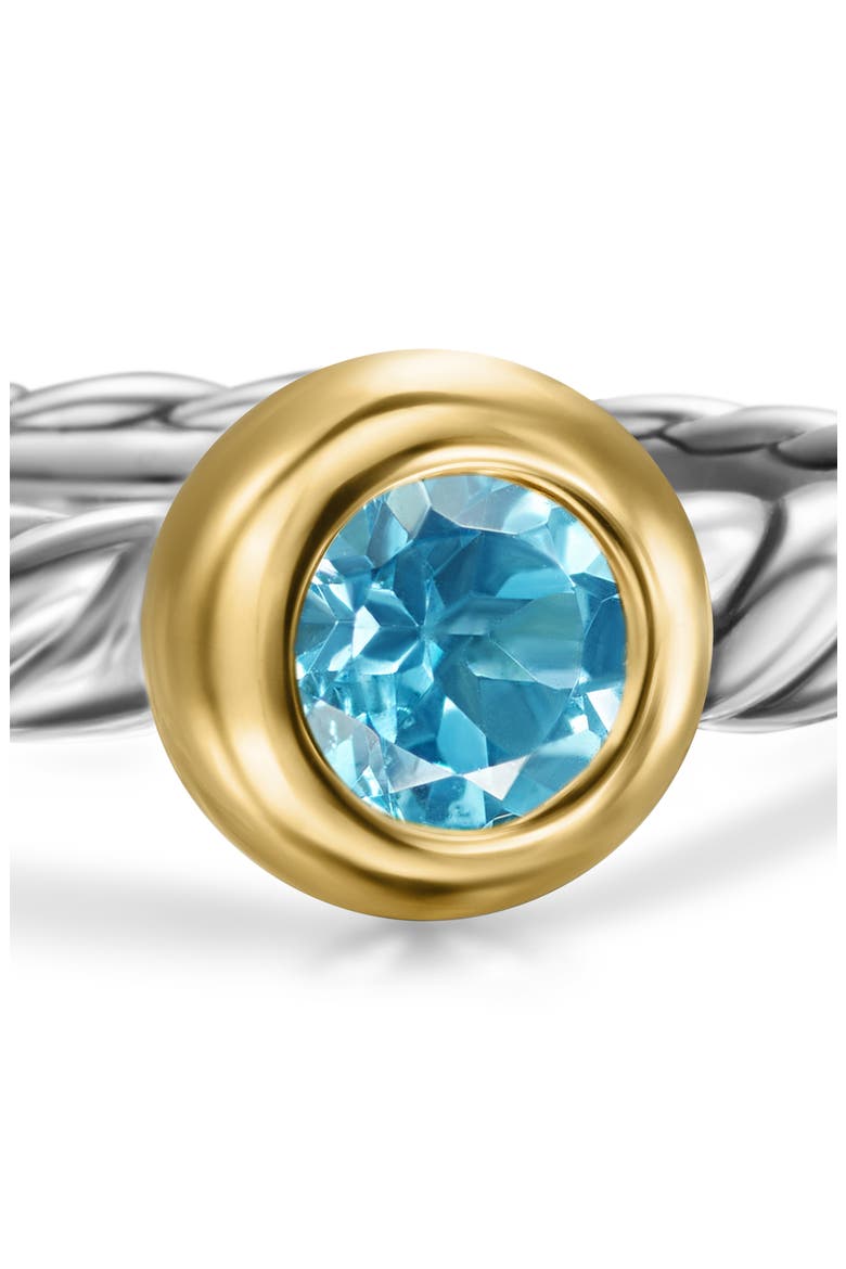 Petite Cable Ring in Sterling Silver with 14K Yellow Gold, Alternate, color, SILVER/ GOLD/ BLUE TOPAZ