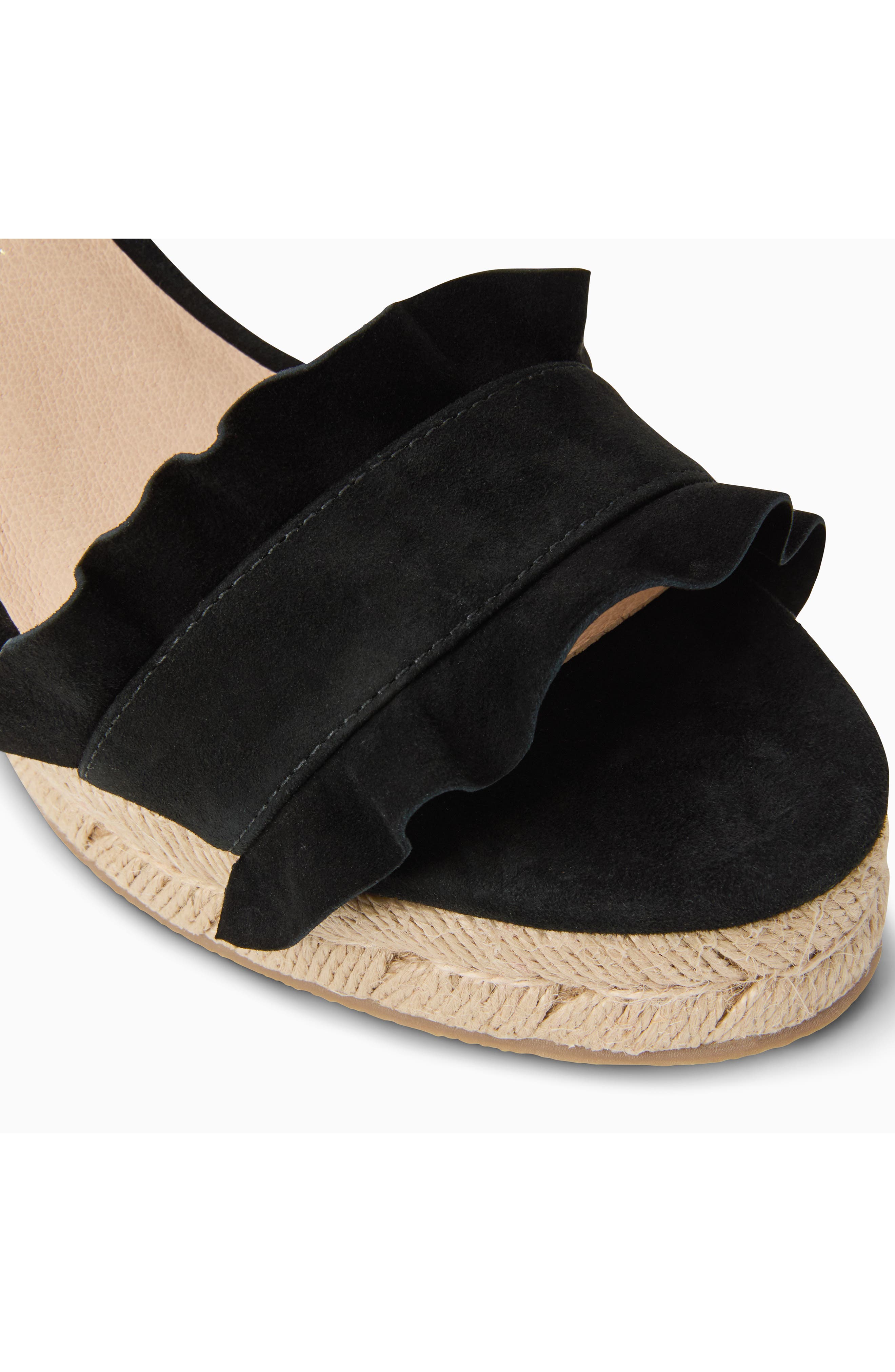 Jack Rogers Rozette Ruffle Espadrille Ankle Strap Platform Wedge Sandal, Alternate, color, Black