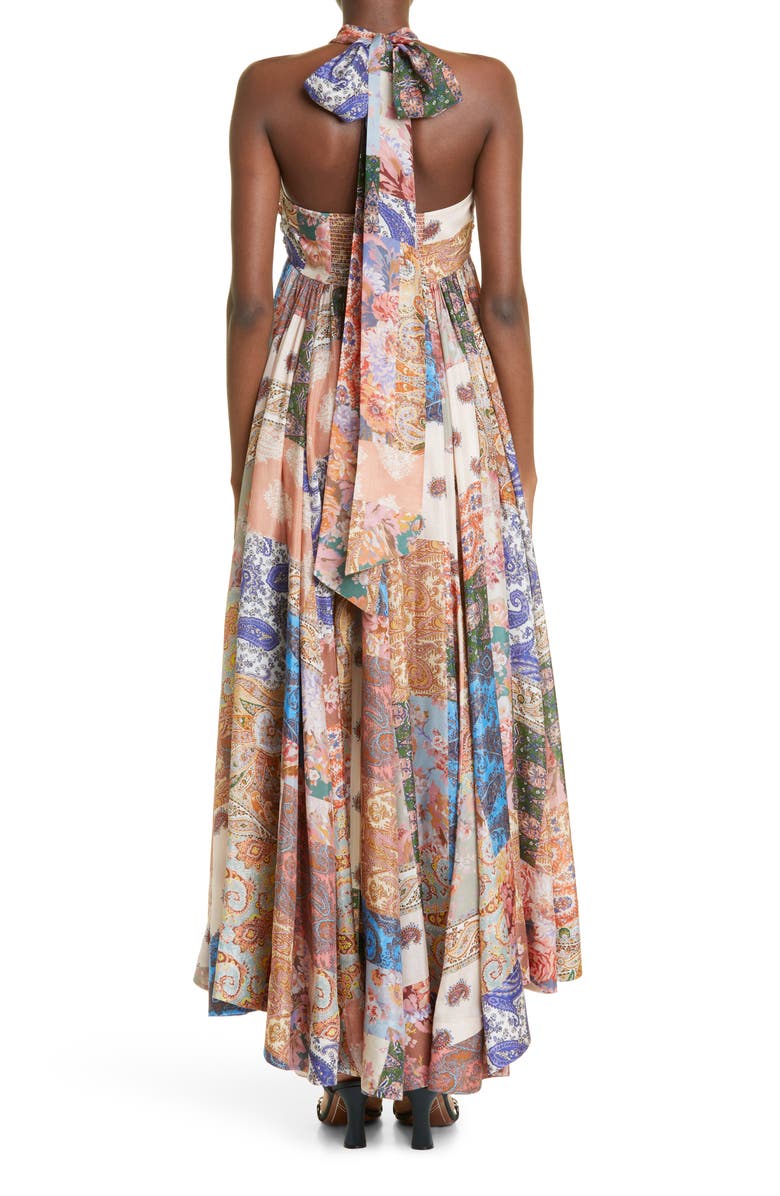 Zimmermann Devi Mixed Print Halter Neck Silk Dress, Alternate, color, 