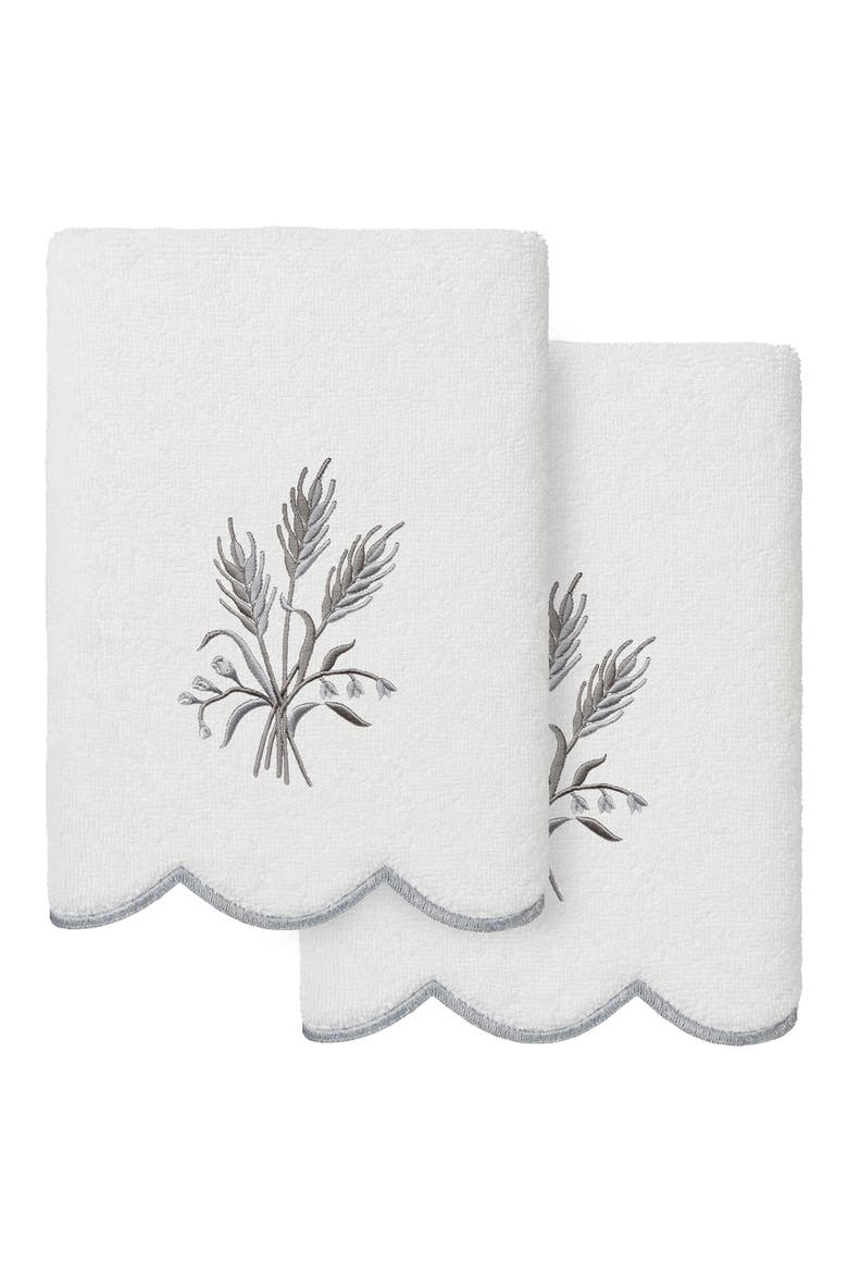 2-Piece Whitney Embroidered Turkish Cotton Hand Towel Set, Main, color, WHITE/ GRAY