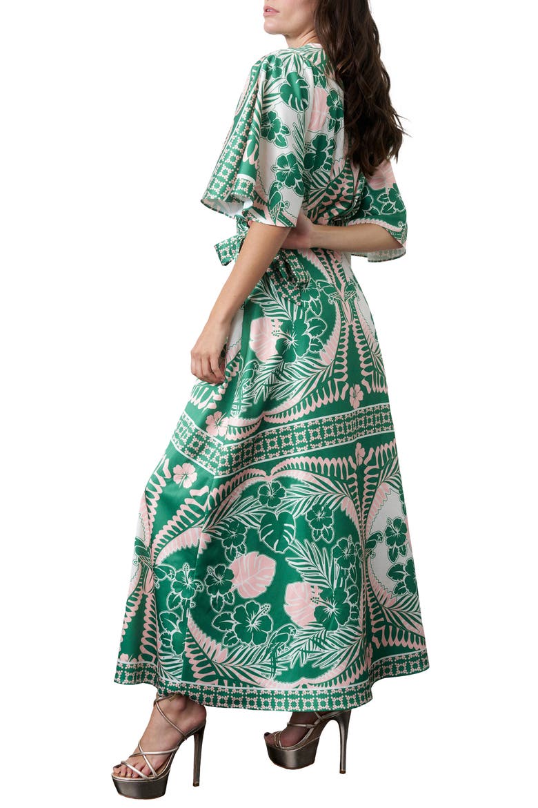 Cloudine Tropical Print Maxi Wrap Dress, Alternate, color, GREEN/ ORANGE