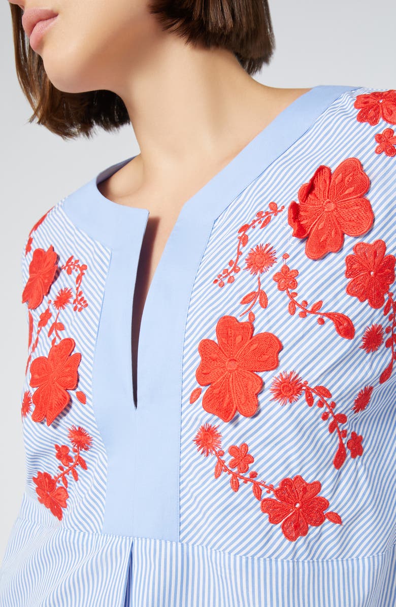 Marina Rinaldi Opossum Floral Appliqué Cotton Poplin Dress, Alternate, color, Optical White