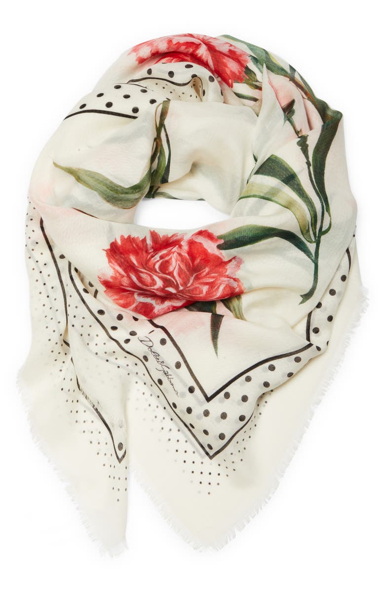 Dolce&Gabbana Floral Print Cashmere & Silk Scarf, Alternate, color,