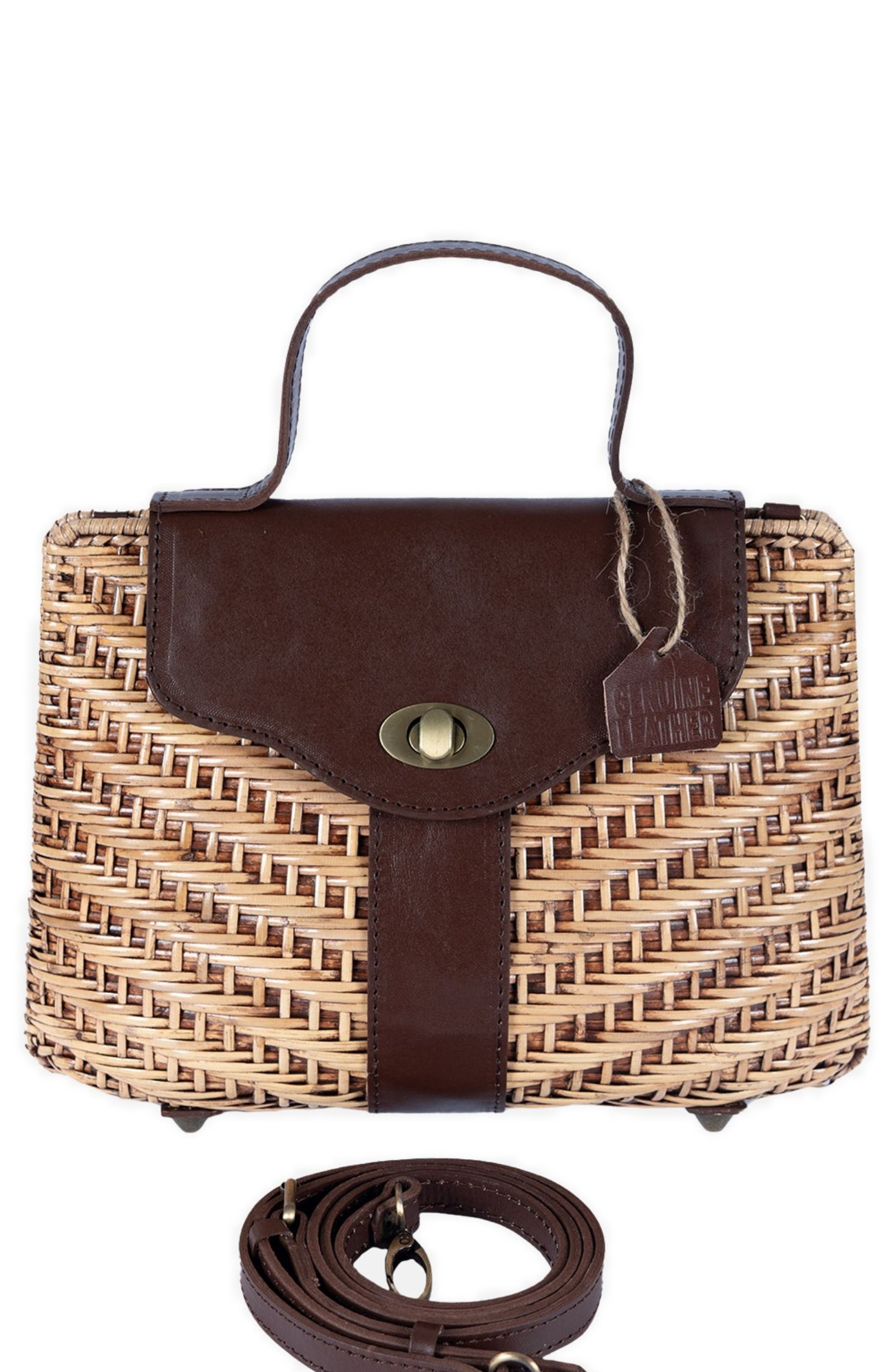 Jelavu Nori Handwoven Rattan Top Handle Bag, Alternate, color, Chocolate
