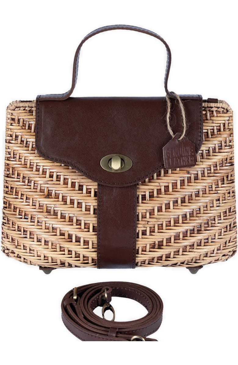 Jelavu Nori Handwoven Rattan Top Handle Bag, Alternate, color, Chocolate