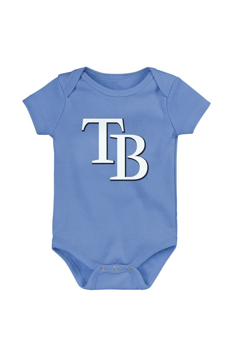 Outerstuff Newborn & Infant Light Blue/White/Heather Gray Tampa Bay Rays Biggest Little Fan 3-Pack Bodysuit Set, Alternate, color, 