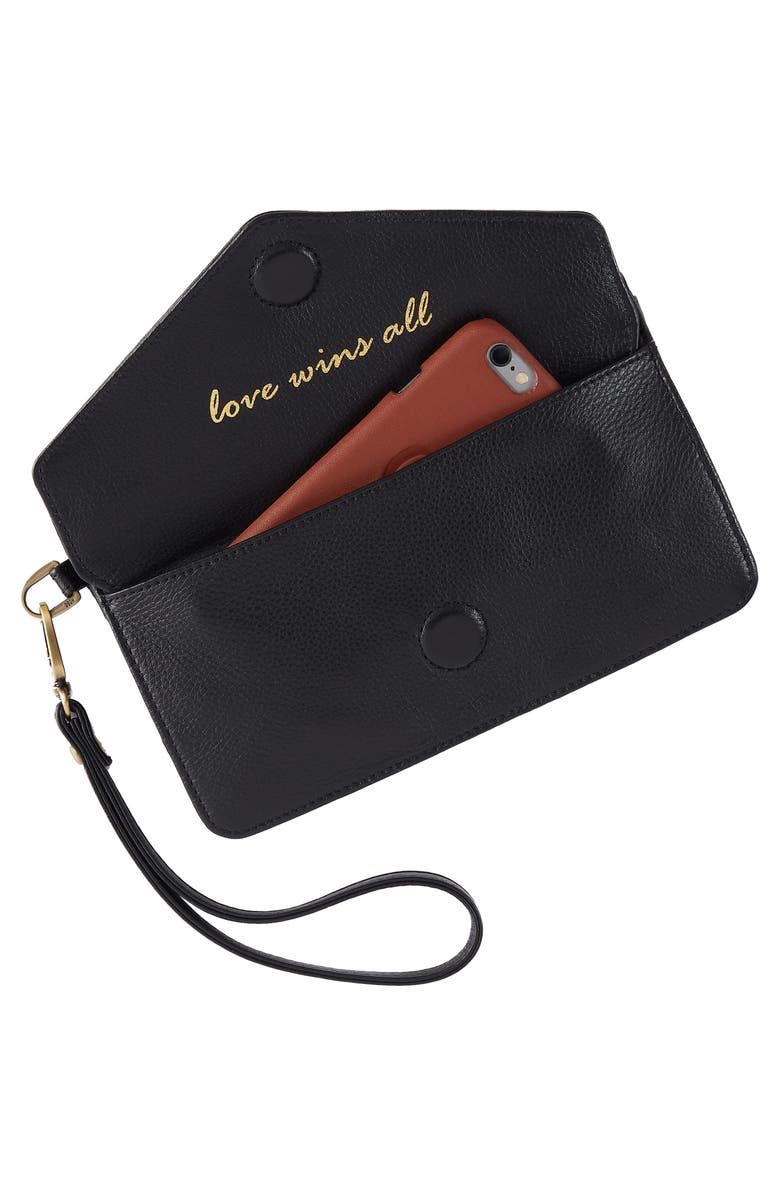 HOBO Goldie Leather Wristlet, Alternate, color, Black