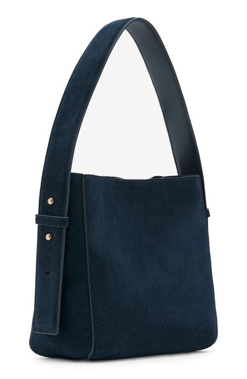 Mango Suede Shoulder Bag In Dark Navy