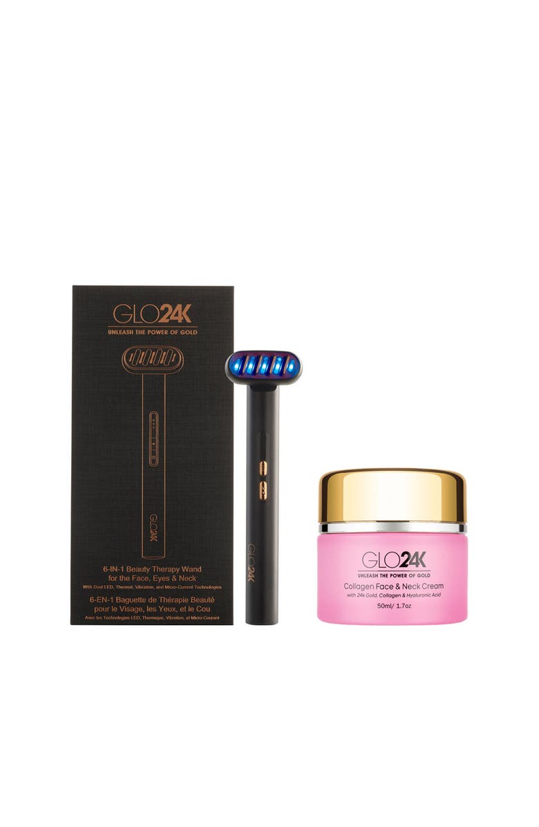 GLO24K UNLEASH THE POWER OF GOLD 6-IN-1 Beauty Therapy Wand for the Face, Eyes & Neck and 24K Collagen Cream, Main, color, Na