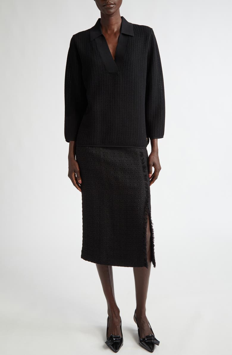 ST. JOHN Plaid Knit Polo Sweater, Alternate, color,