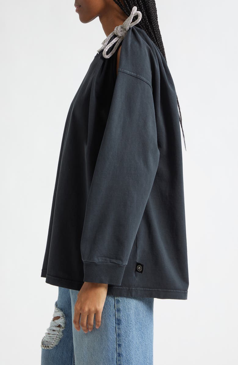 Area Crystal Knot Cutout Long Sleeve T-Shirt, Alternate, color, Washed Black