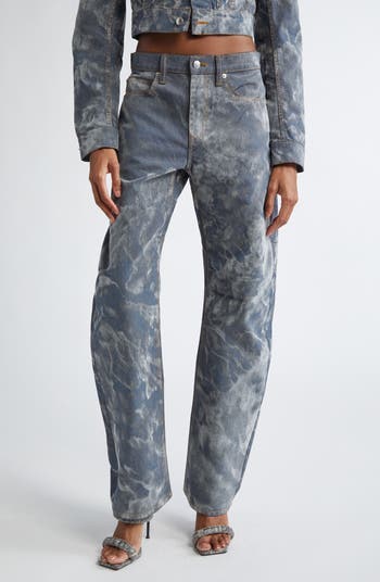 デニム・ジーパン ALEXANDER WANG PRINTED DENIM JEANS Alexander Wang Flocked Cloud Print Low Rise Balloon Jeans