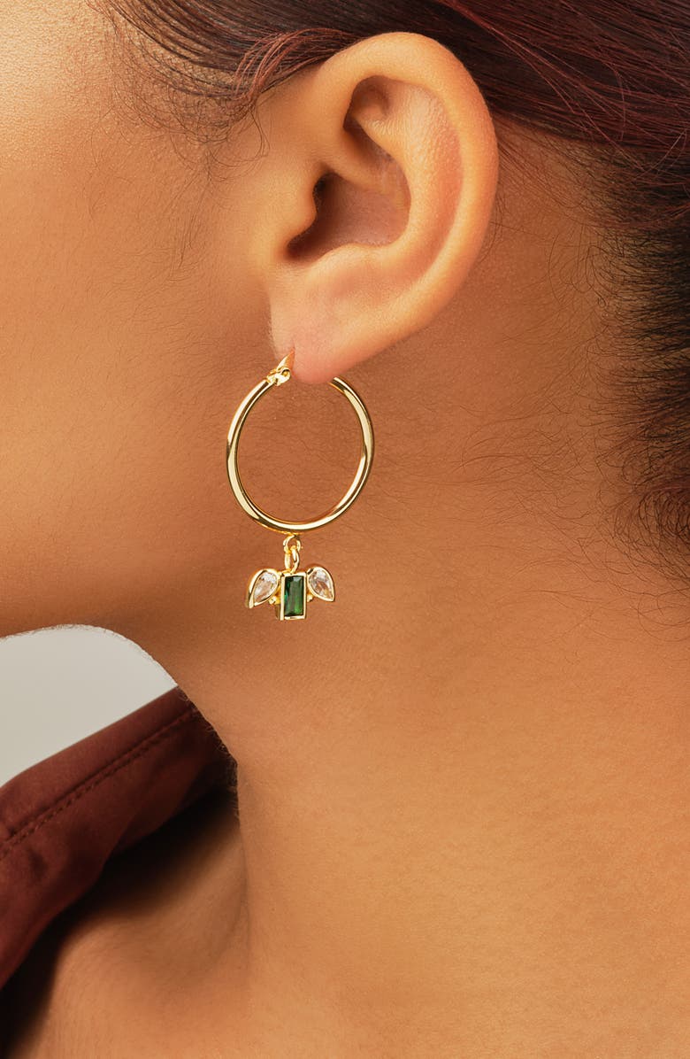 Sterling Forever 1" Infinity Cubic Zirconia Charms Hoop Earrings, Alternate, color,