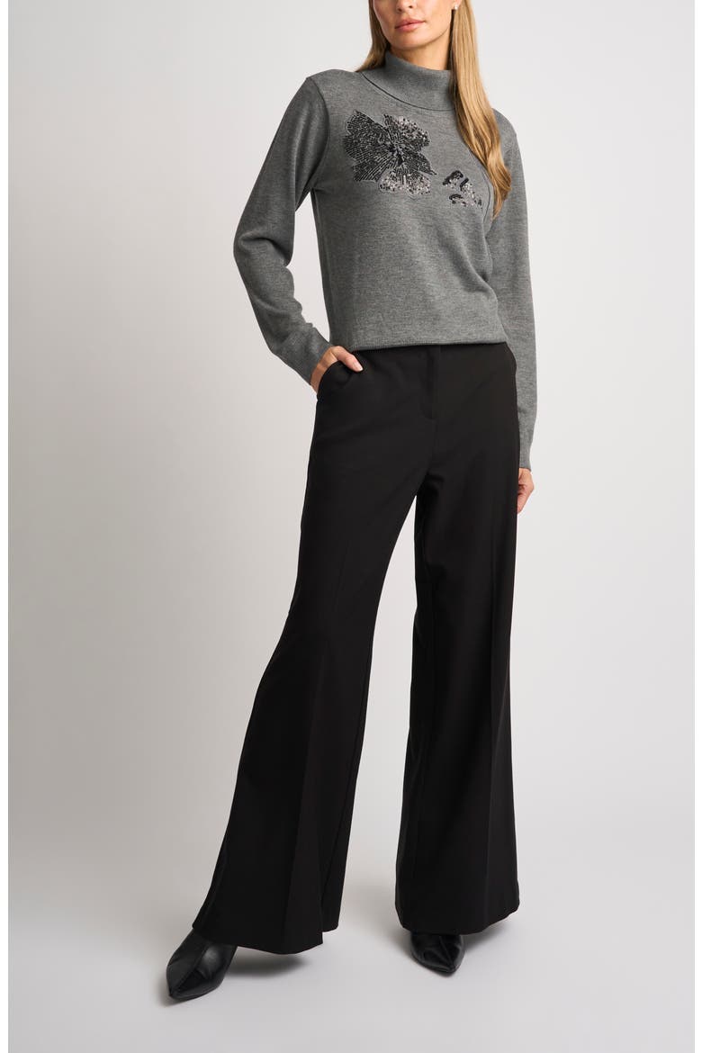 Julia Sequin Floral Mock Neck Sweater, Alternate, color, GRAVEL GREY
