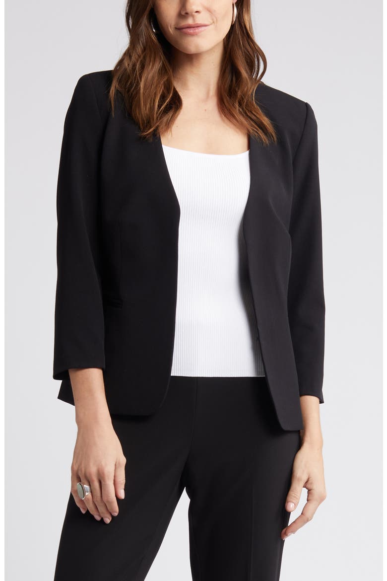 V-Neck Open Front Jacket, Alternate, color, BLACK