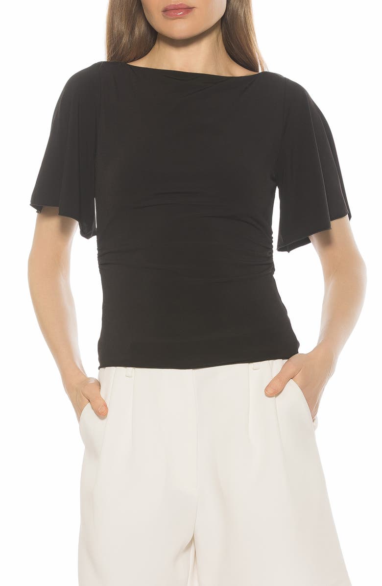 Alexia Admor Jan Boat Neck Short Sleeve Ruched Top, Main, color, Black