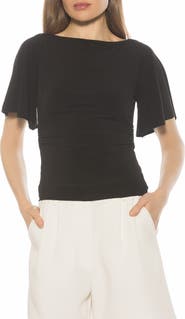 Alexia Admor Jan Boat Neck Short Sleeve Ruched Top