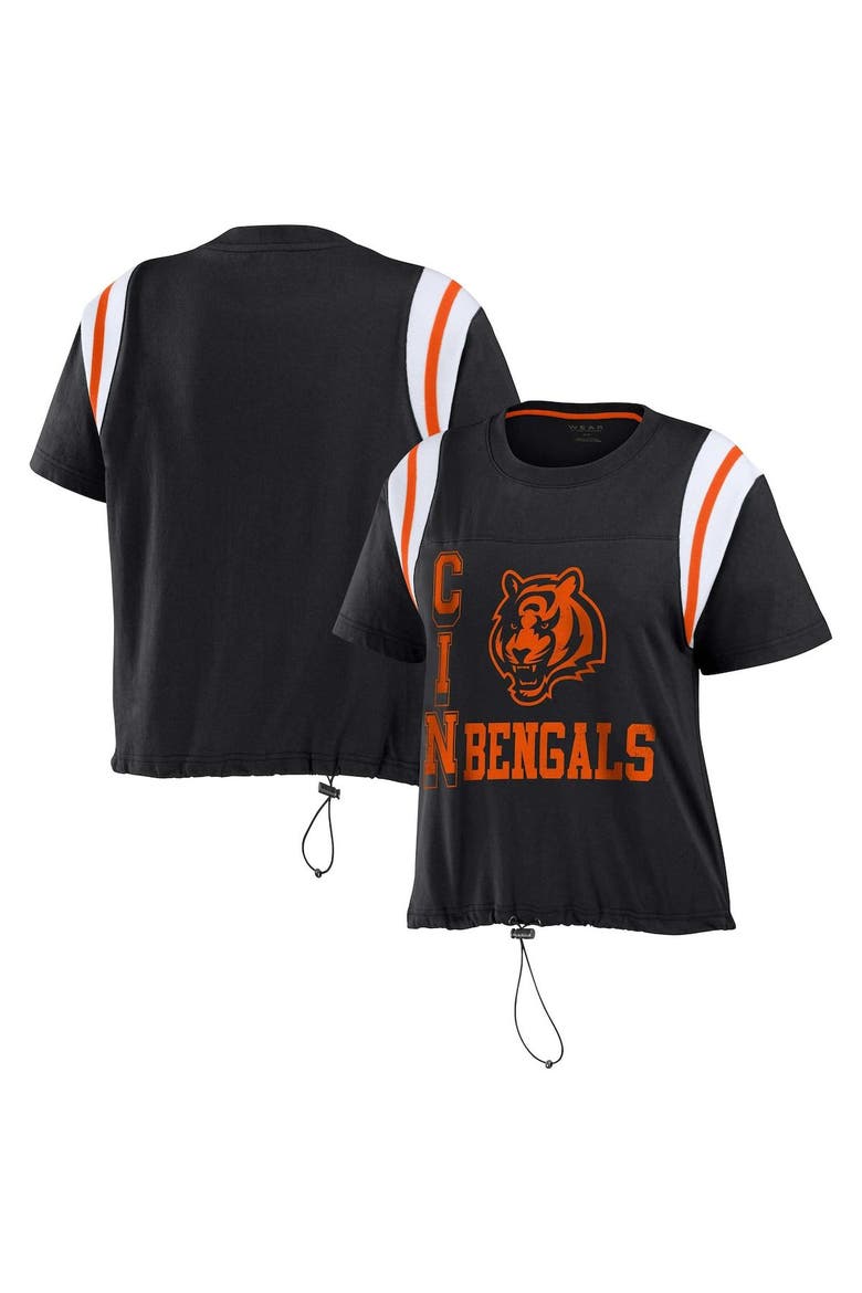 Women's WEAR by Erin Andrews Black Cincinnati Bengals Cinched Colorblock T-Shirt, Alternate, color, Black