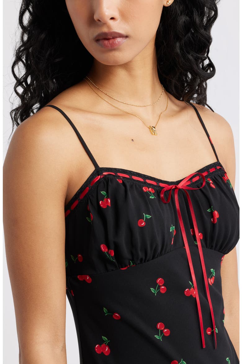 Tie Front Chiffon Midi Dress, Alternate, color, BLACK- RED EMILY CHERRIES