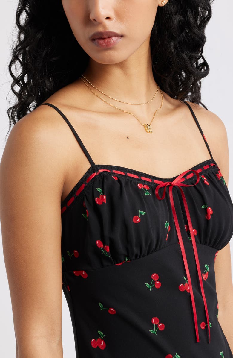 BP. Tie Front Chiffon Midi Dress, Alternate, color, Black- Red Emily Cherries