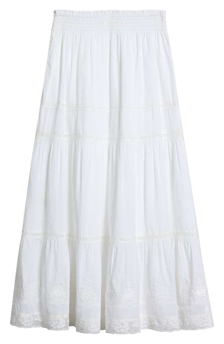 LoveShackFancy Kids' Sampaio Lace Trim Tiered Maxi Skirt, Main, color, White