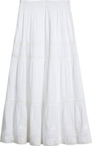 LoveShackFancy Kids' Sampaio Lace Trim Tiered Maxi Skirt