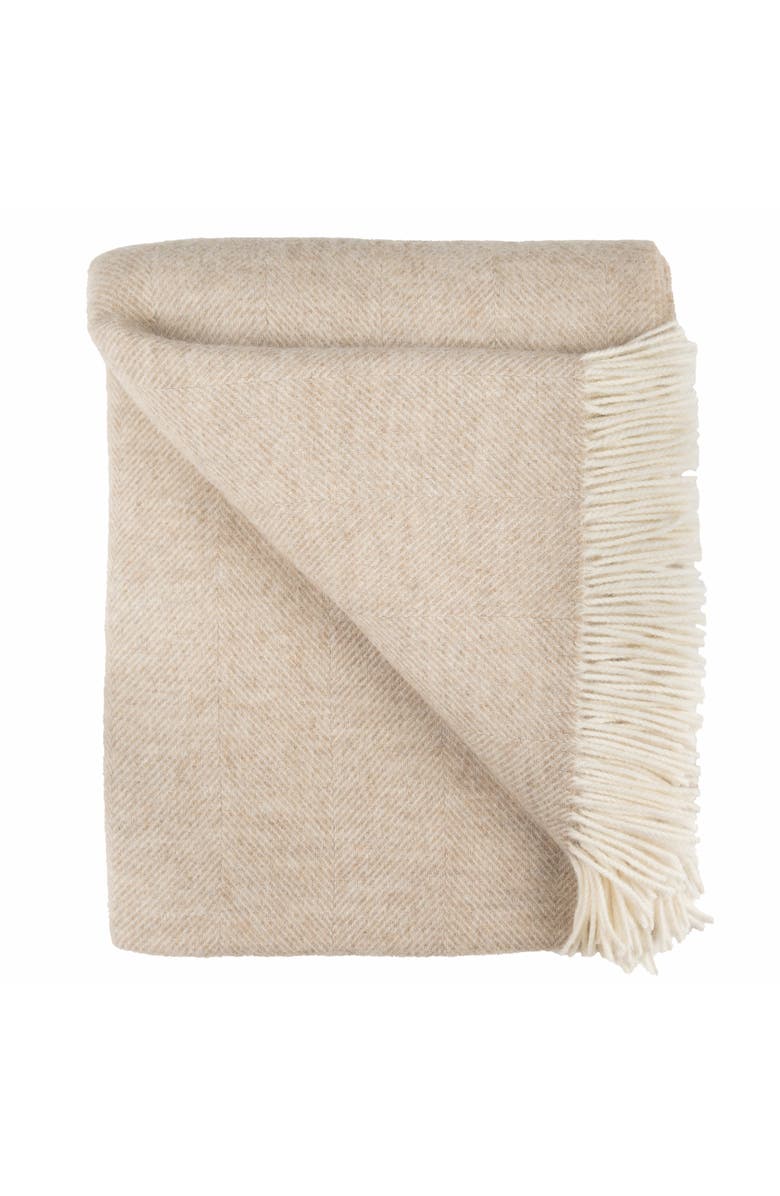 Prince of Scots Southampton Home Shetland Lambswool Herringbone Throw, Alternate, color, Linen