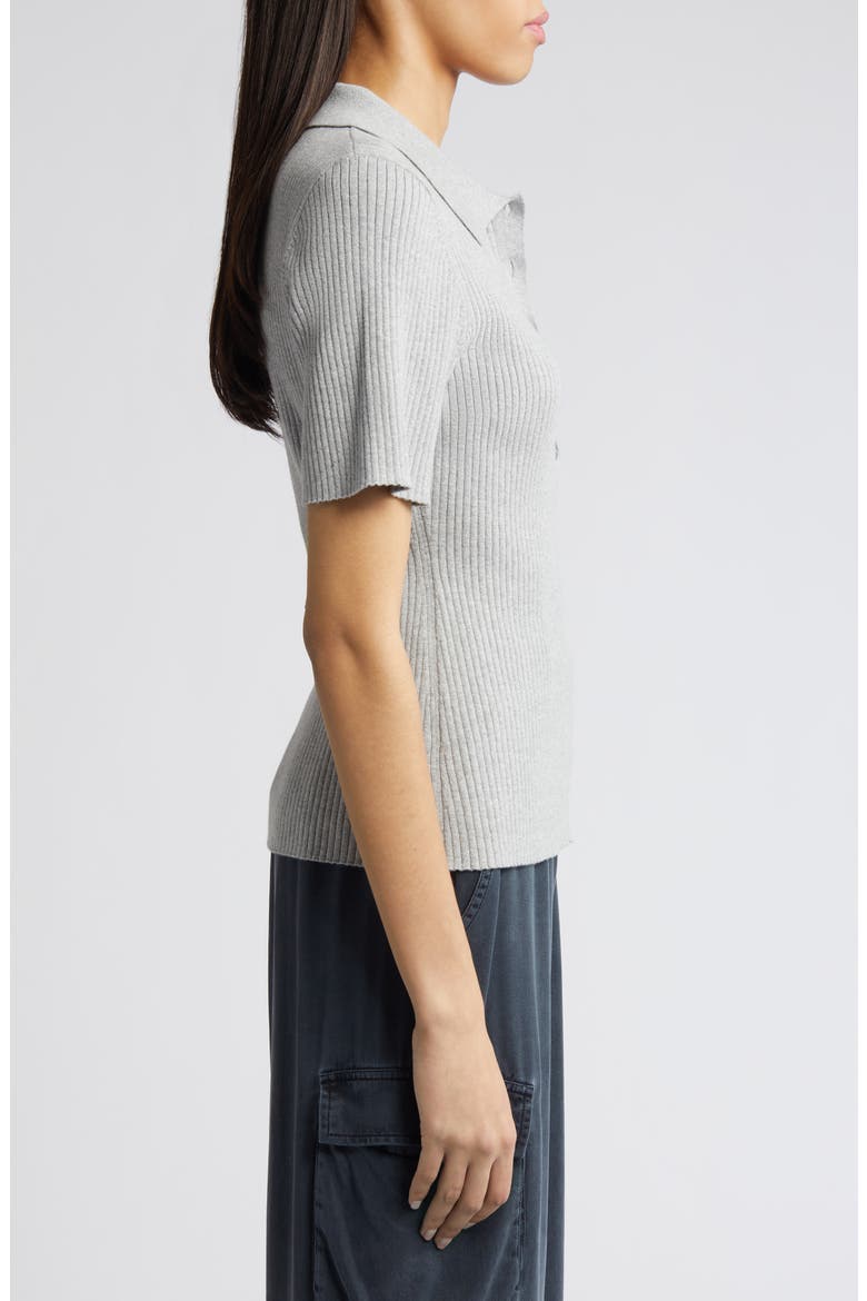 Short Sleeve Rib Polo Sweater, Alternate, color, GREY HEATHER