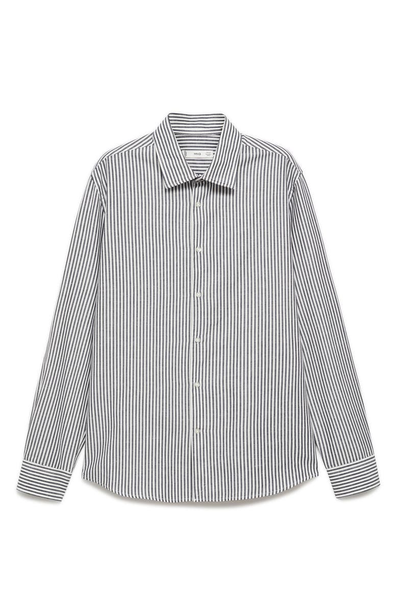 MANGO Regular Fit Stripe Cotton & Linen Button-Up Shirt, Alternate, color, 