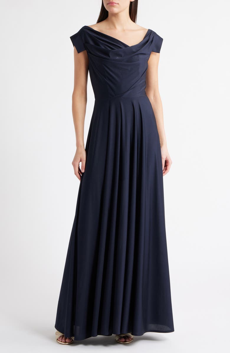 Black Halo Jackie O Satin Gown, Main, color, Pacific Blue