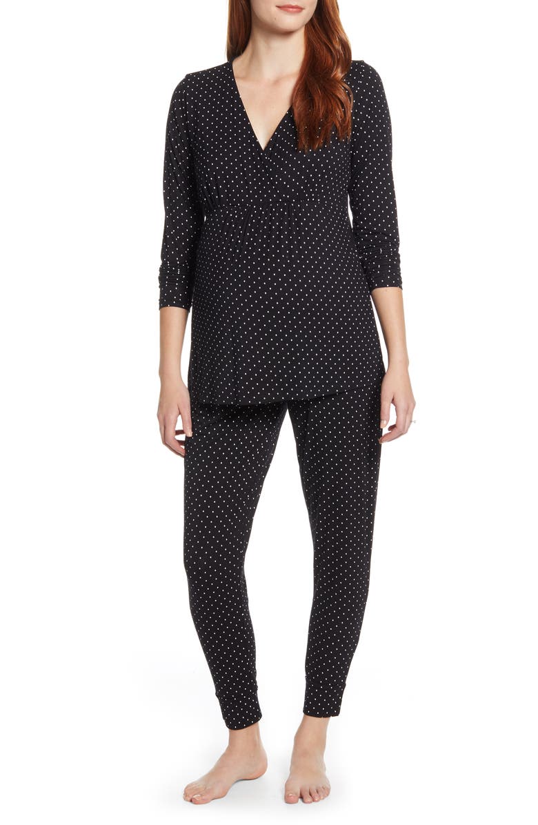 Angel Maternity Dot Print Maternity/Nursing Lounge Set, Main, color, 