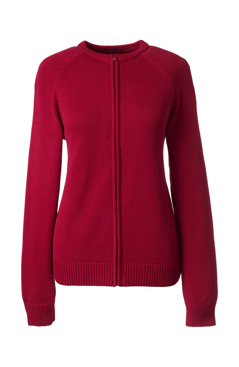 Lands' End School Uniform  Cotton Modal Zip-front Cardigan Sweater, Alternate, color, Red