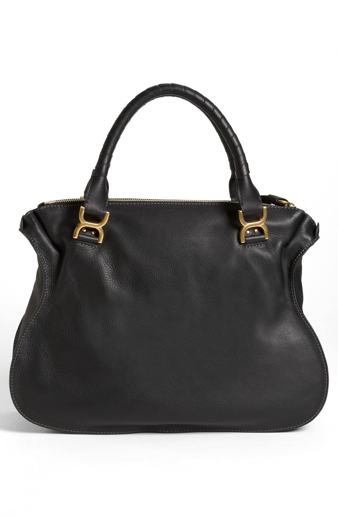 Large Marcie Leather Satchel, Alternate, color, BLACK