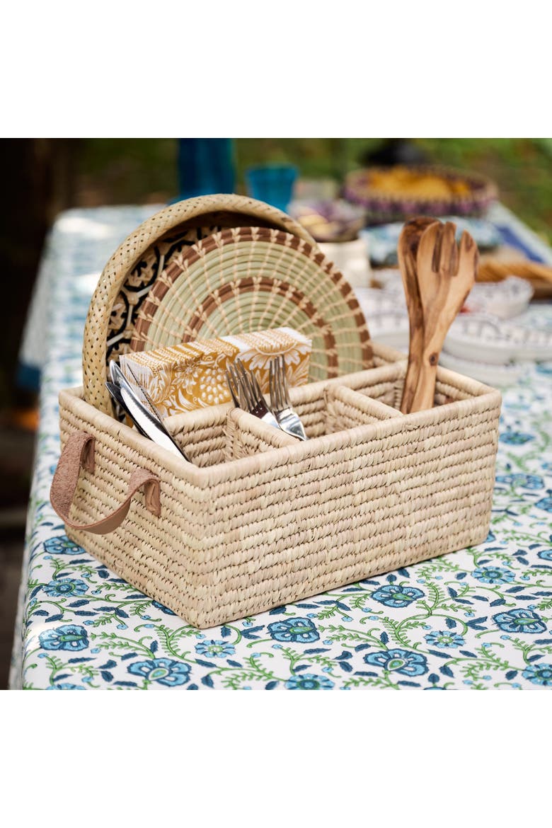Pleta Woven Date Palm Leaf Utensil Caddy, Alternate, color, Beige