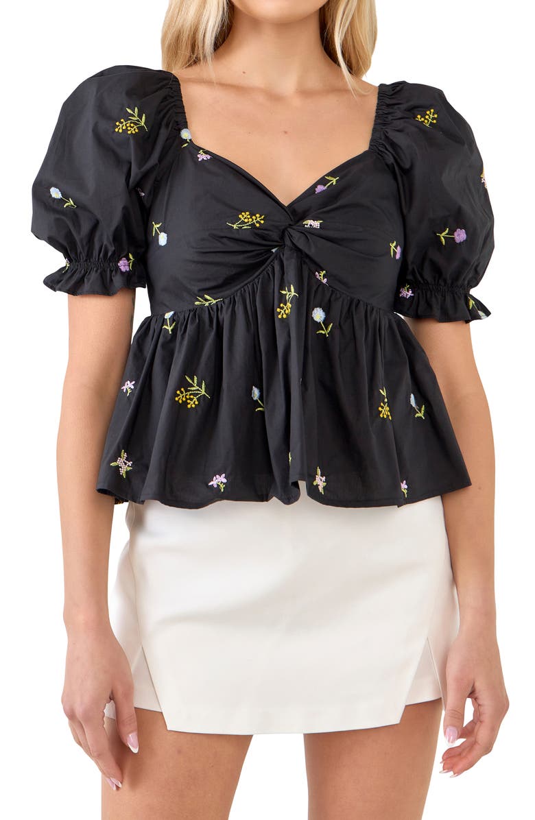 English Factory Floral Embroidered Puff Sleeve Babydoll Top, Alternate, color,