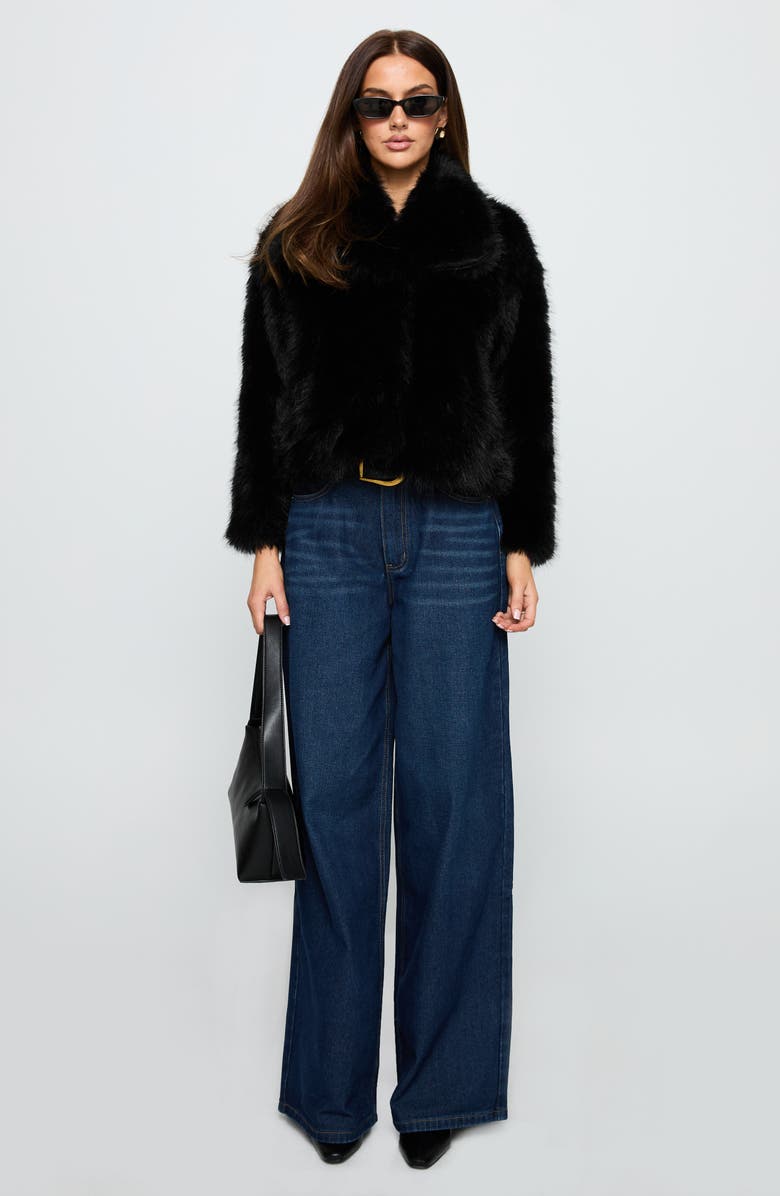 Princess Polly Wayland Faux Fur Jacket, Alternate, color, Black