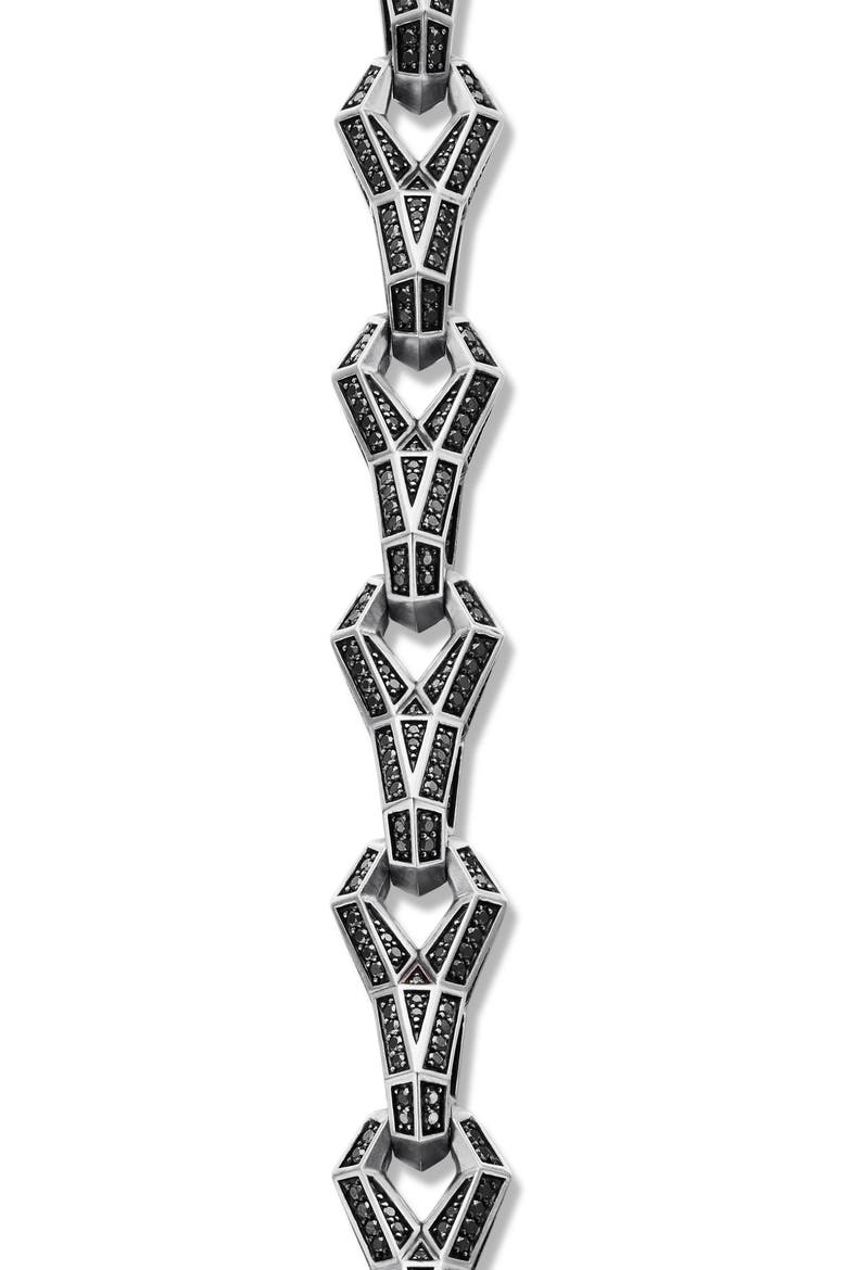 Men's Faceted Link Bracelet with Pavé Black Diamonds, Alternate, color, STERLING SILVER