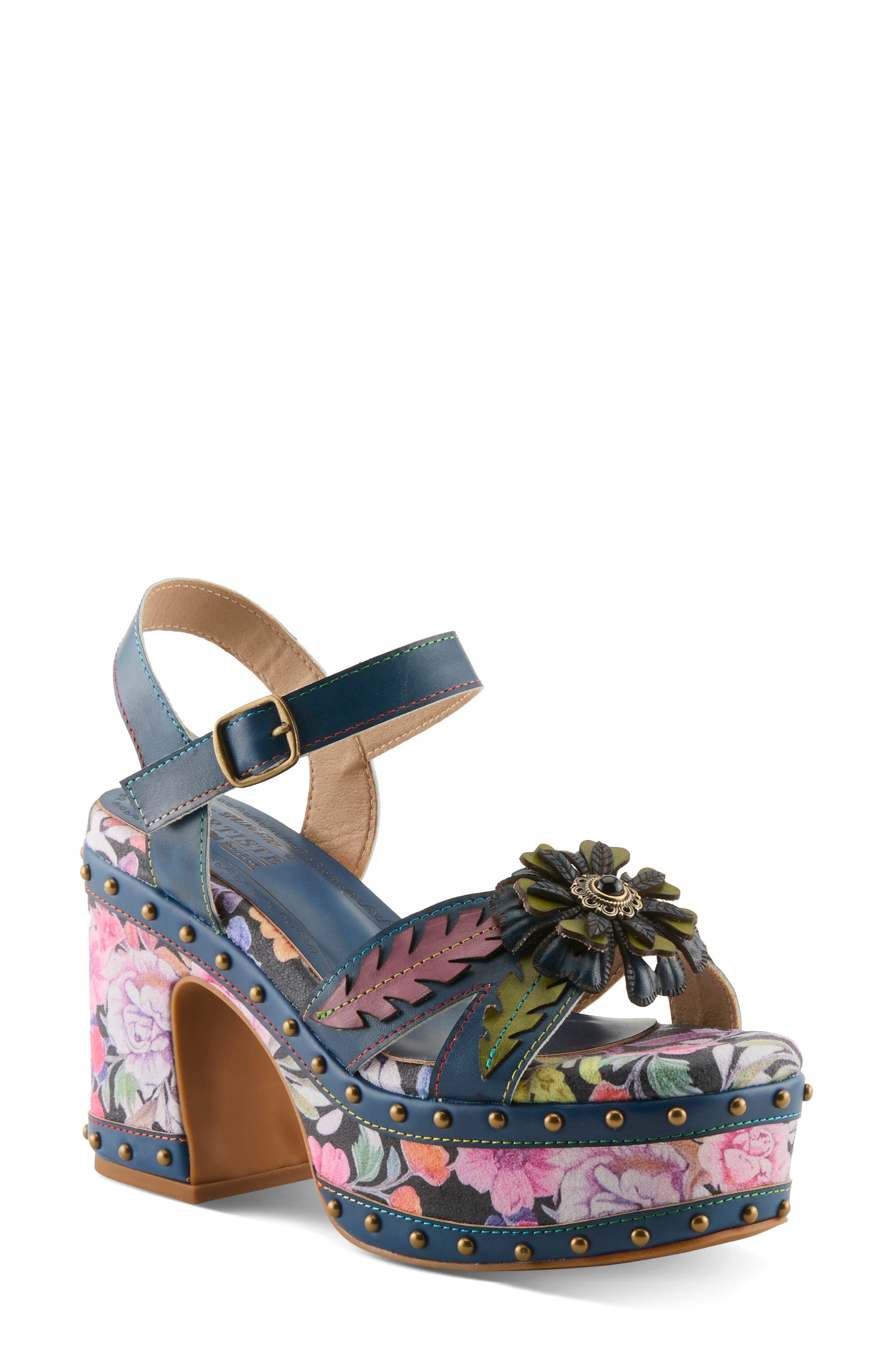 L'Artiste by Spring Step Deckedout Ankle Strap Platform Sandal, Main, color, Navy Multi