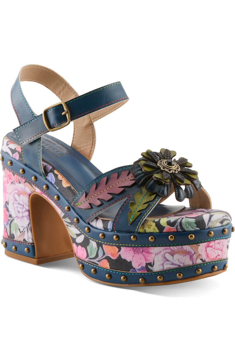 L'Artiste by Spring Step Deckedout Ankle Strap Platform Sandal, Main, color, Navy Multi