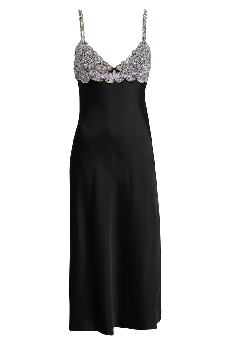 Embellished Satin Cocktail Dress, Alternate, color, BLACK/ SILVER
