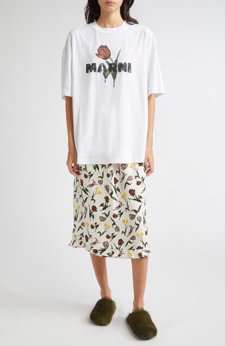 Marni Boxy Fit Crewneck Graphic T-Shirt, Alternate, color, Low01 Lily White