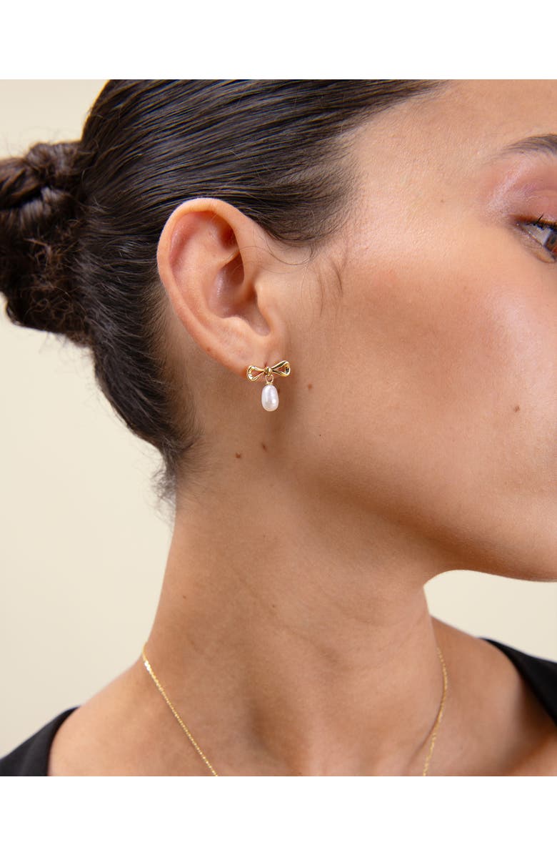 Edge of Ember Bow Pearl Earrings, Alternate, color, Pearl