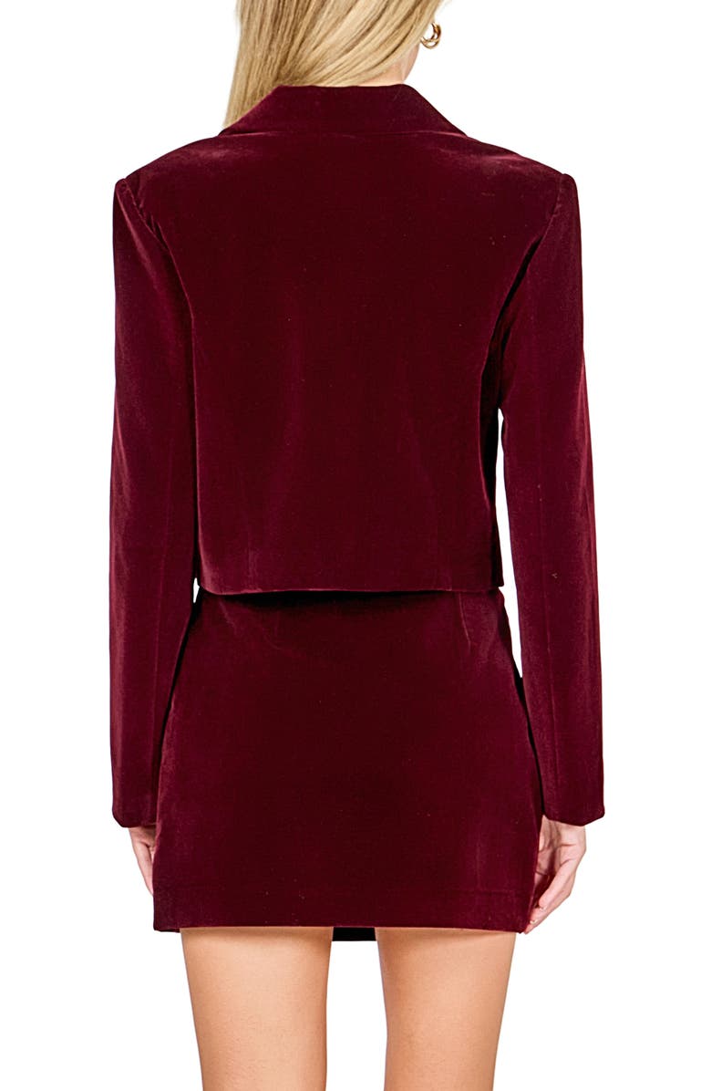 Endless Rose Jeweled Crop Velvet Blazer, Alternate, color, Merlot