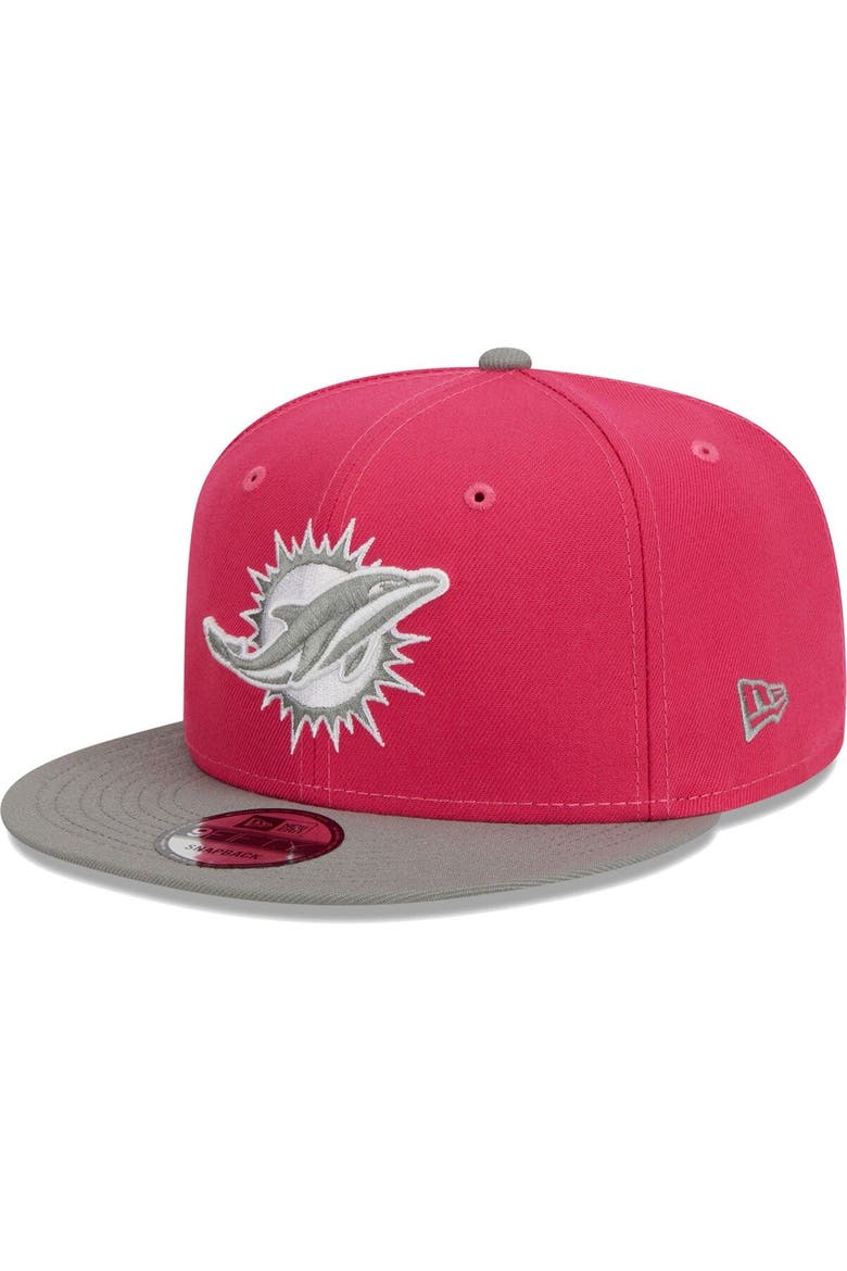 Men's New Era Pink/Gray Miami Dolphins 2-Tone Color Pack 9FIFTY Snapback Hat, Main, color, Pink