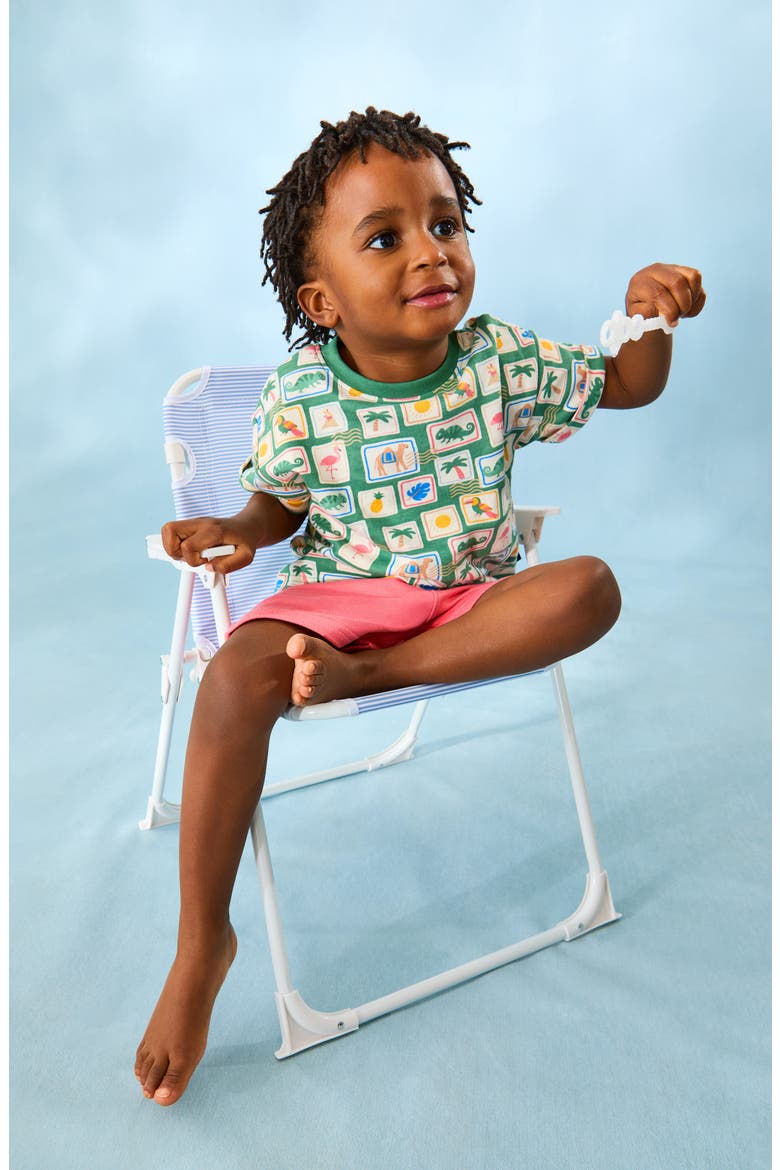 Tropical Postcard Print T-Shirt & Shorts Set, Alternate, color, KHAKI