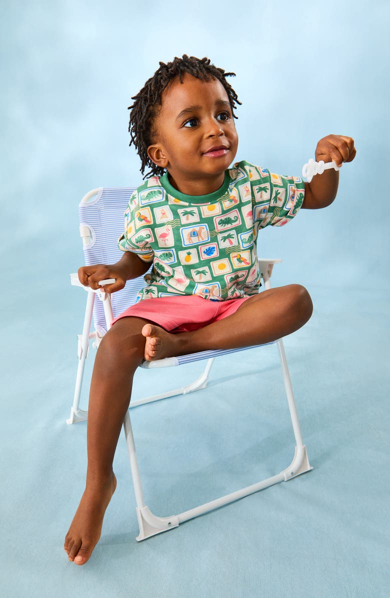 JOJO MAMAN BEBE Tropical Postcard Print T-Shirt & Shorts Set, Alternate, color, Khaki