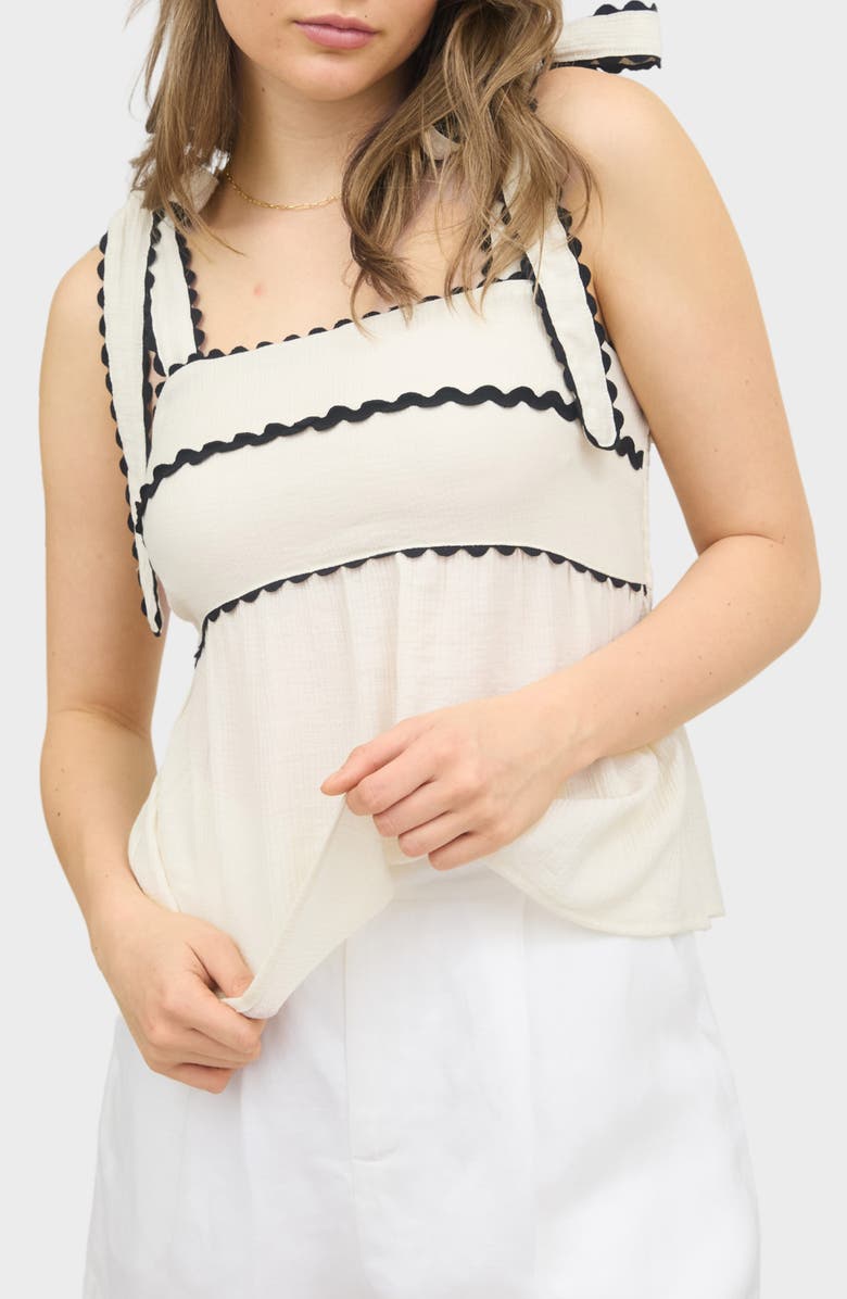 Blu Pepper Ricrack Trim Tie Shoulder Tank, Main, color, 